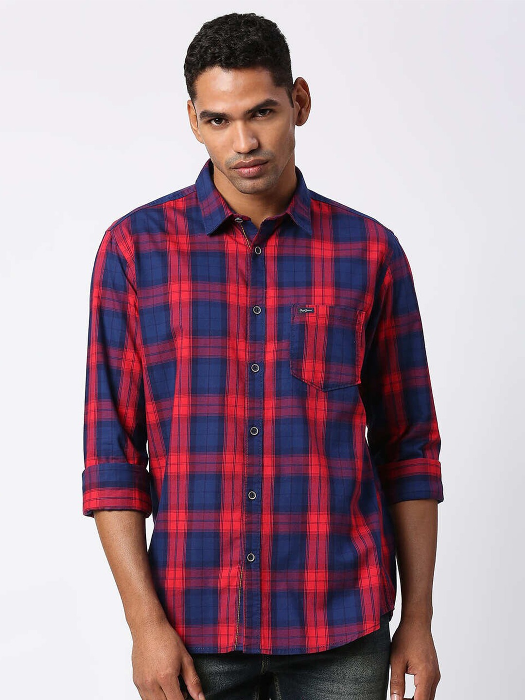 

Pepe Jeans Men Red Checked Casual Shirt