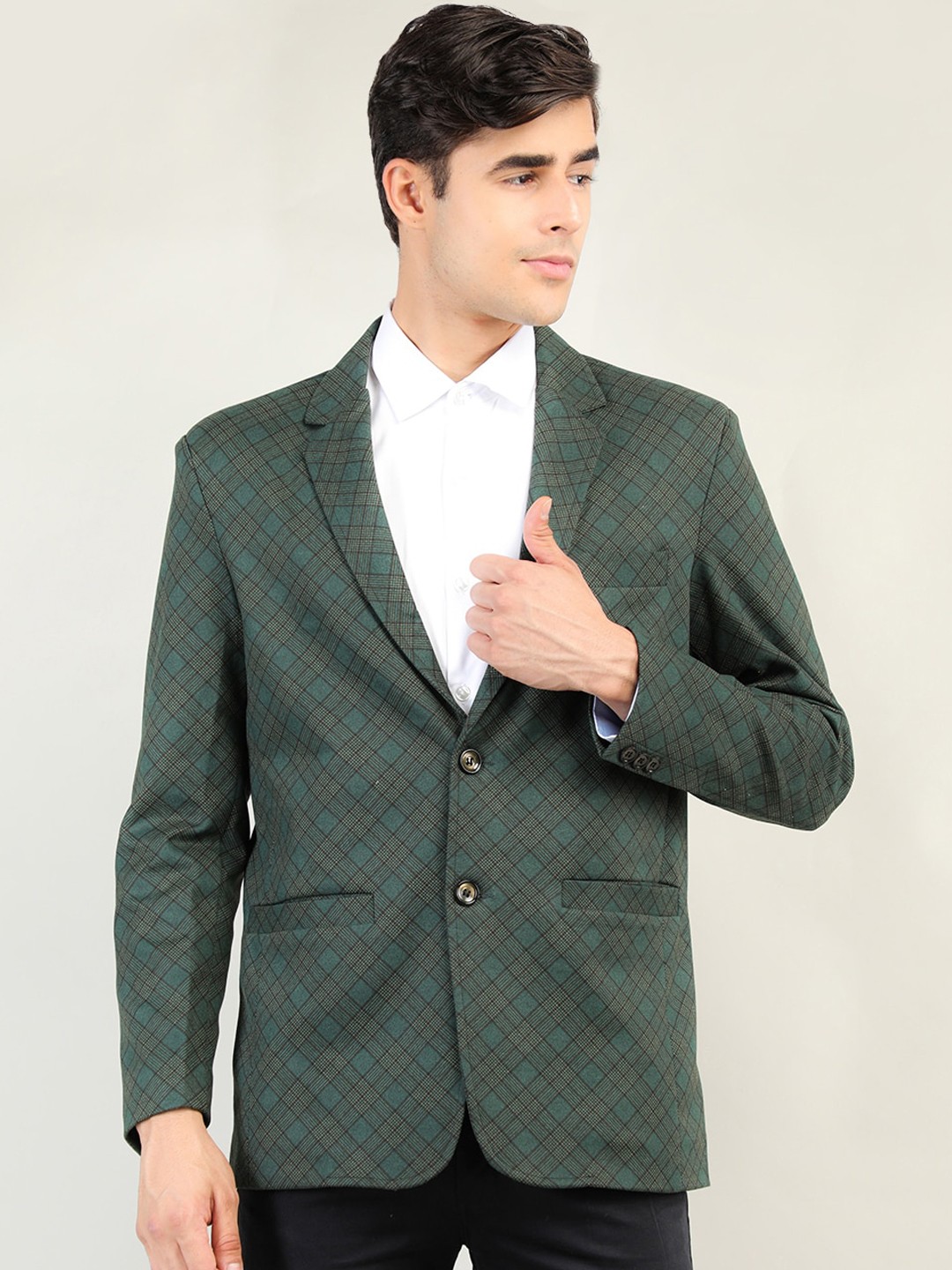 

Dlanxa Men Checked Single Breasted Blazer, Green