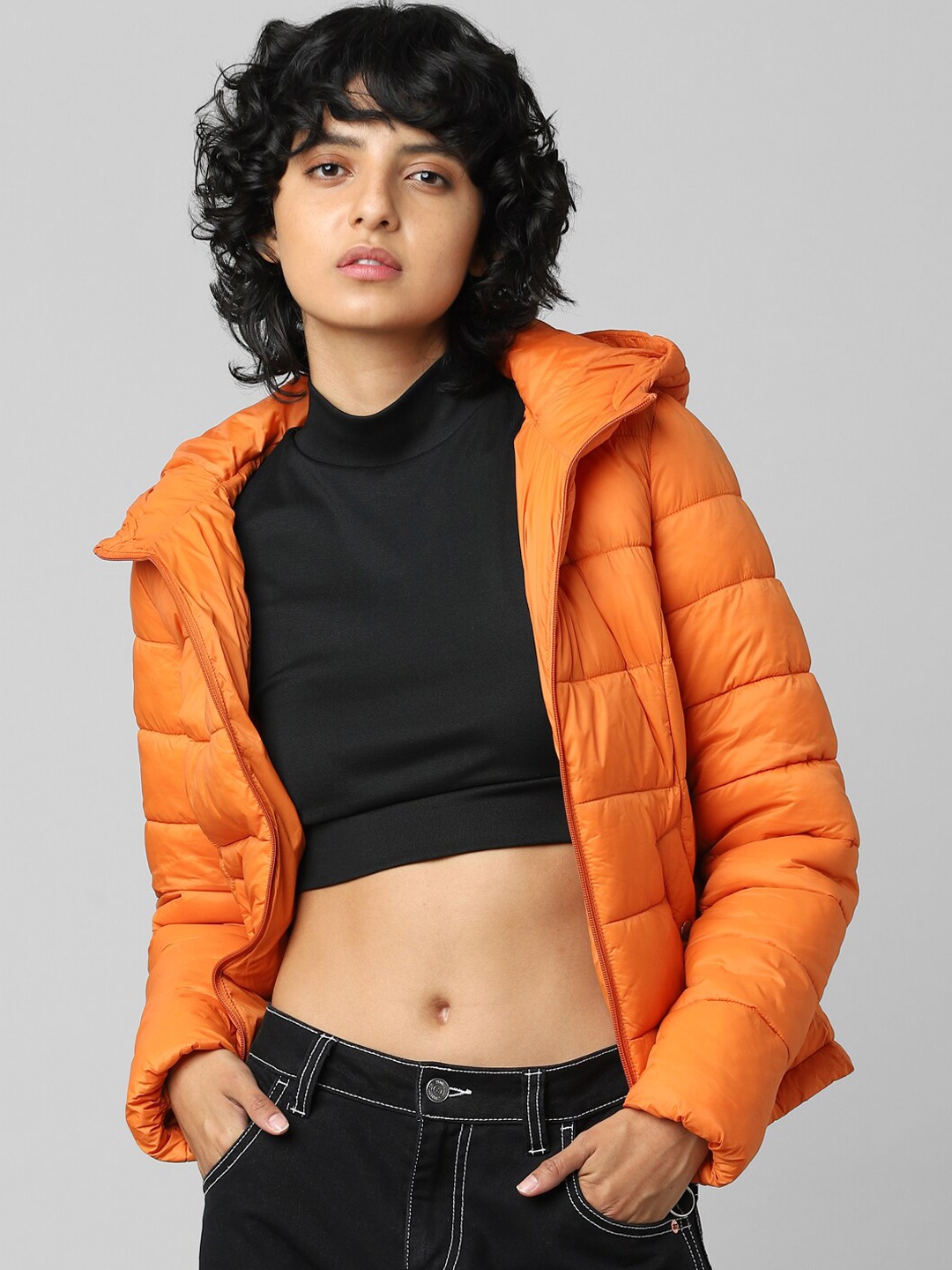 

ONLY Women Orange Solid Puffer Jacket