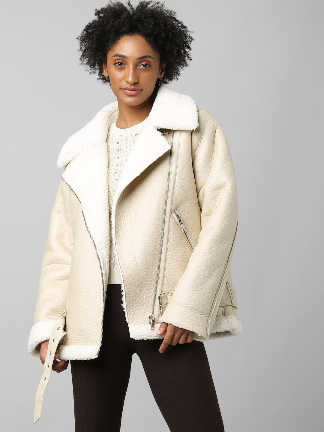 

ONLY Women Beige Solid Lapel Collar Parka Jacket
