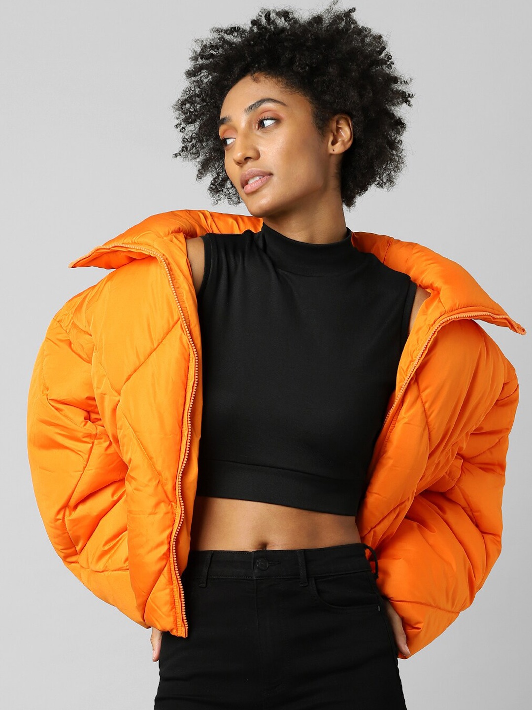 

ONLY Women Orange Solid Padded Jacket