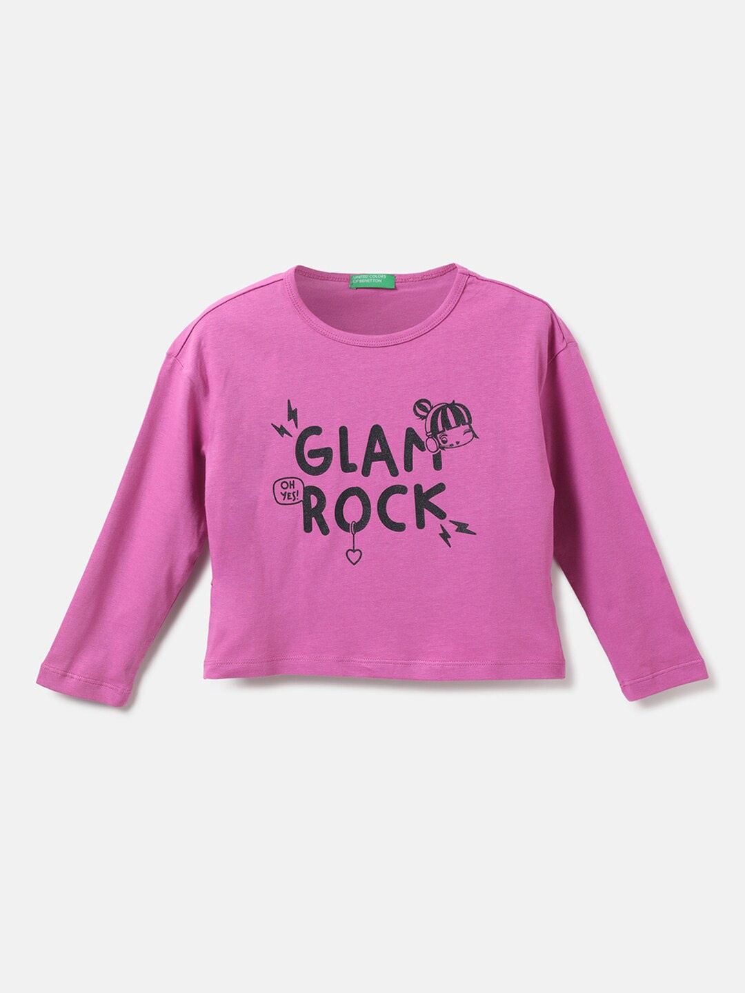 

United Colors of Benetton Girls Pink Typography Printed Cotton T-shirt