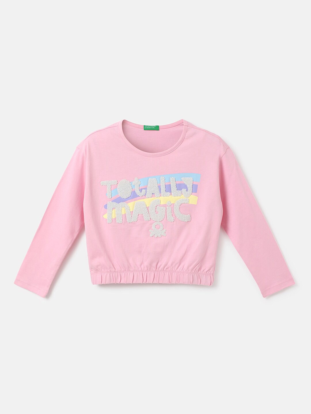 

United Colors of Benetton Girls Pink Typography Printed Cotton T-shirt