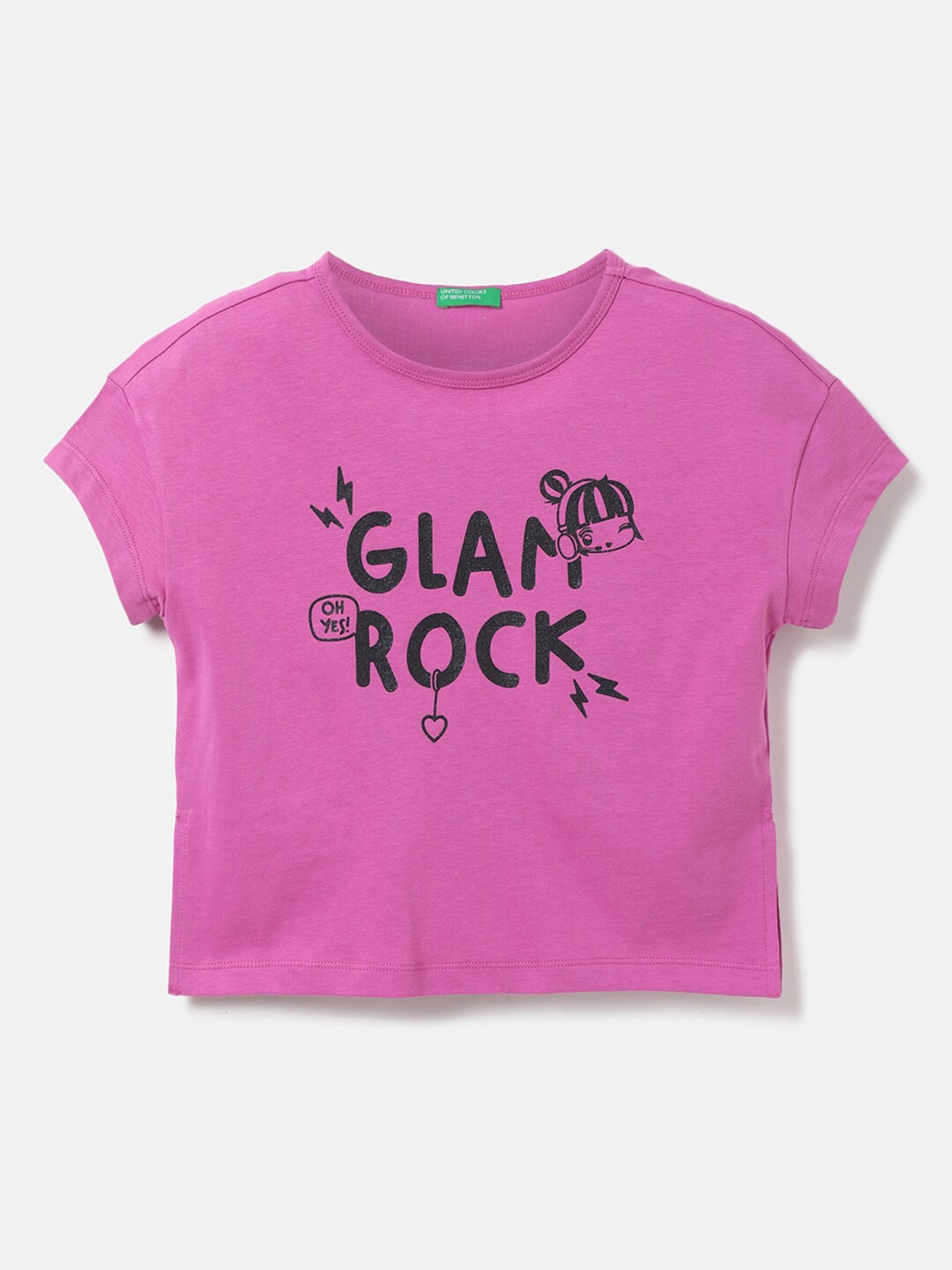 

United Colors of Benetton Girls Pink Typography Printed Cotton T-shirt