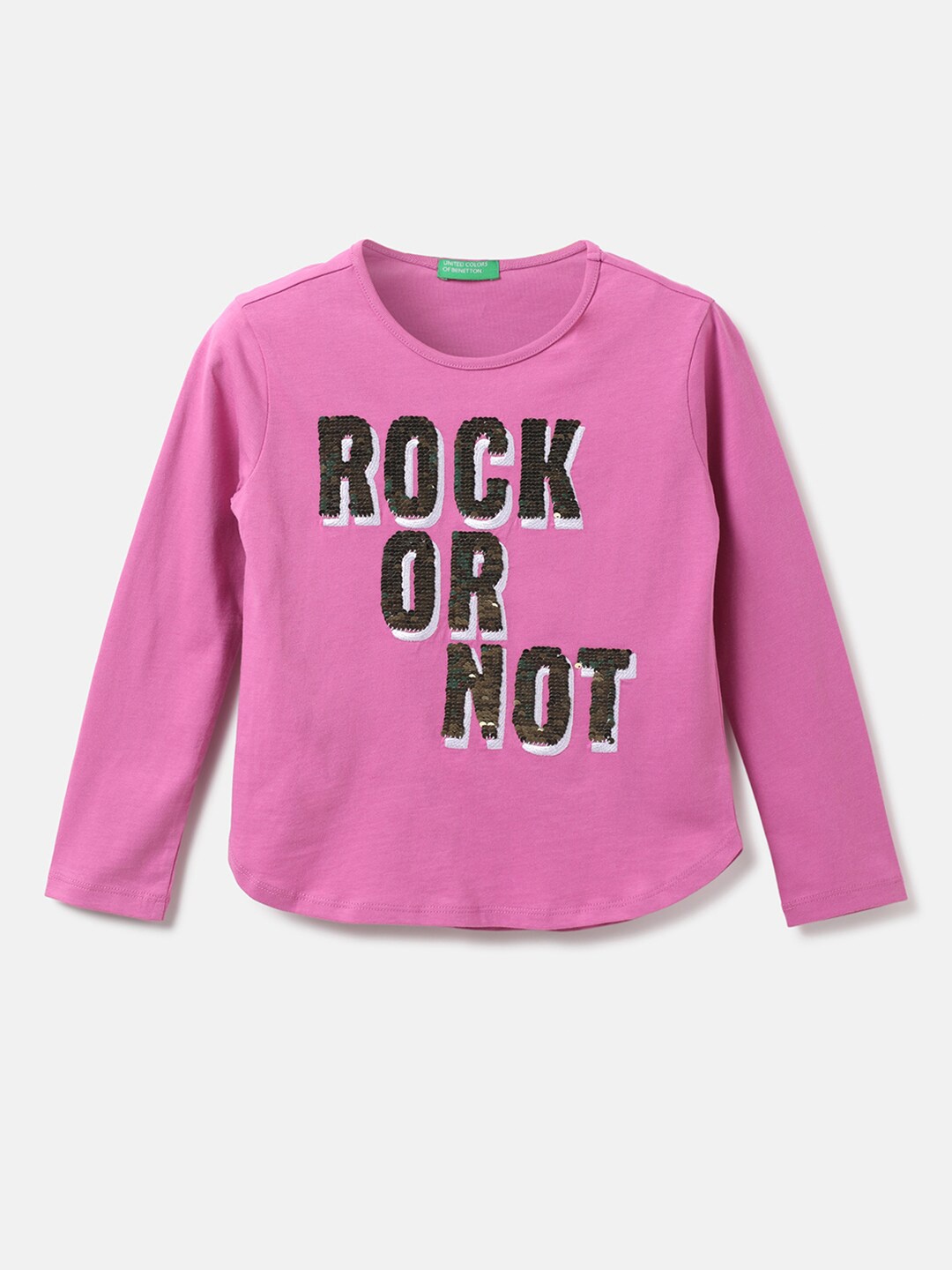 

United Colors of Benetton Girls Pink Typography Printed Cotton T-shirt
