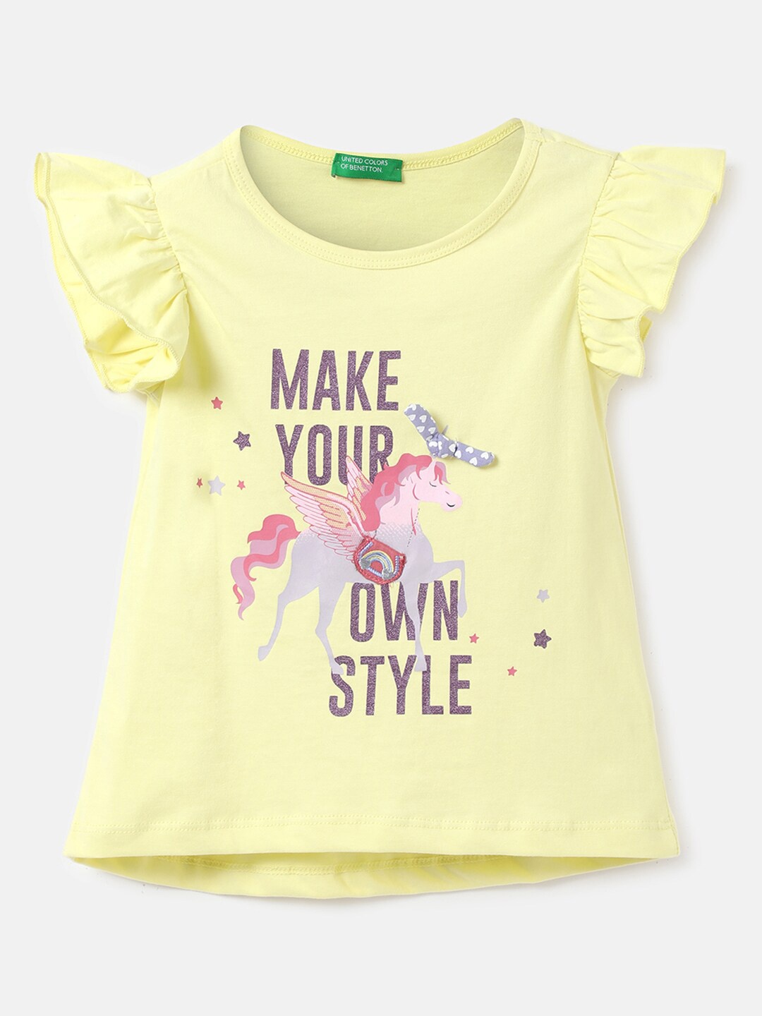 

United Colors of Benetton Girls Typography Printed Cotton T-shirt, Na