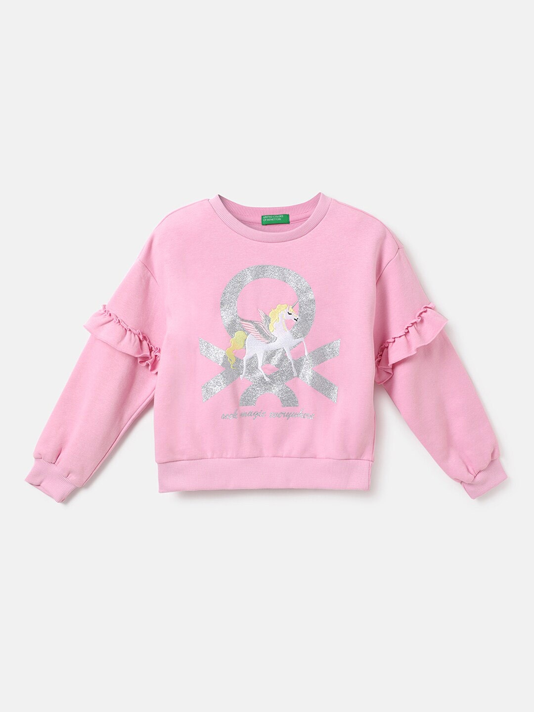 

United Colors of Benetton Girls Pink Printed Cotton Sweatshirt