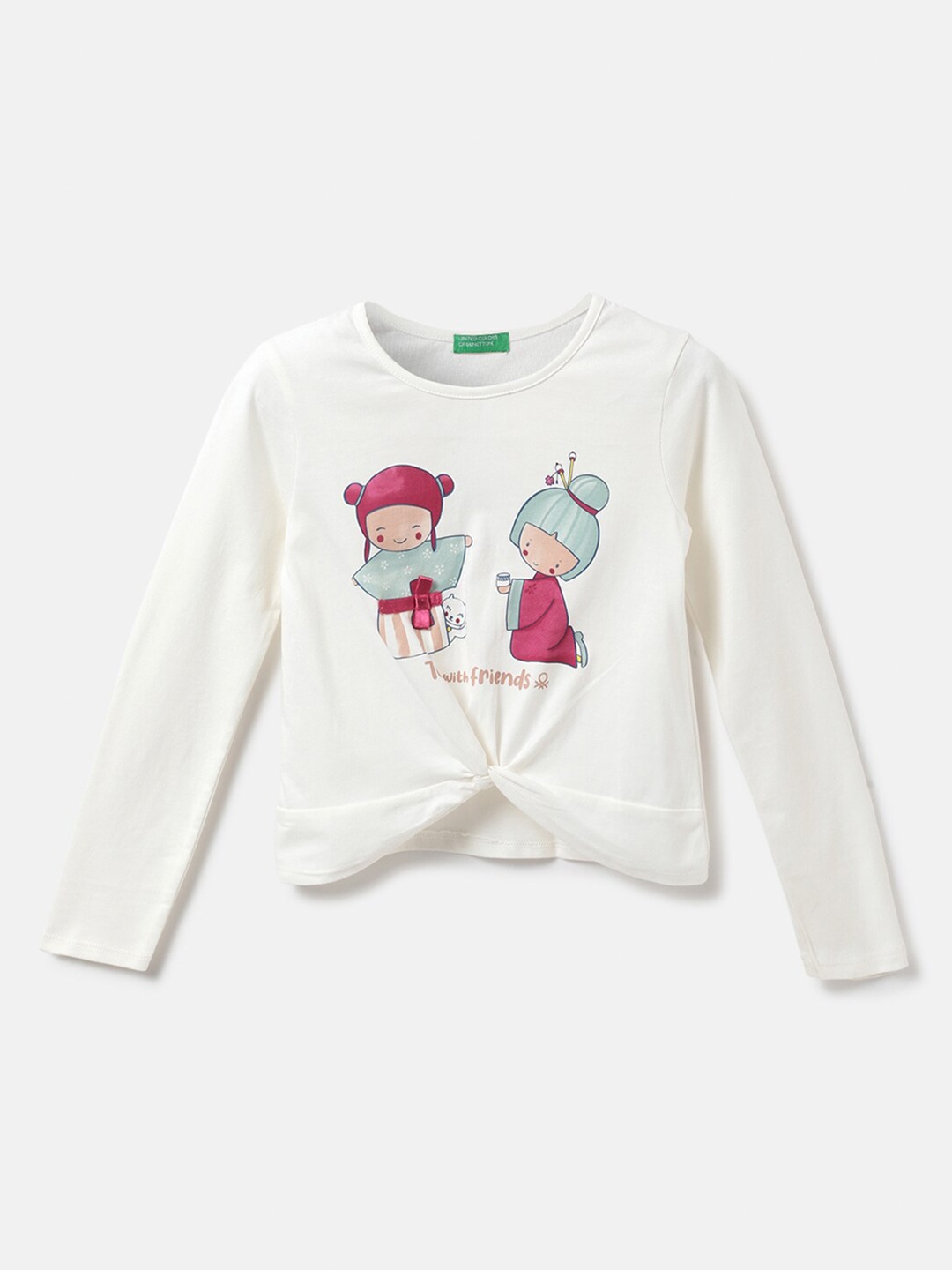 

United Colors of Benetton Girls White Graphic Printed Cotton T-shirt