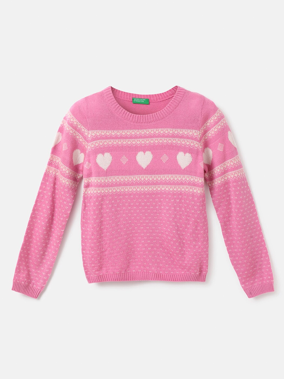 

United Colors of Benetton Girls Pink & White Printed Pullover