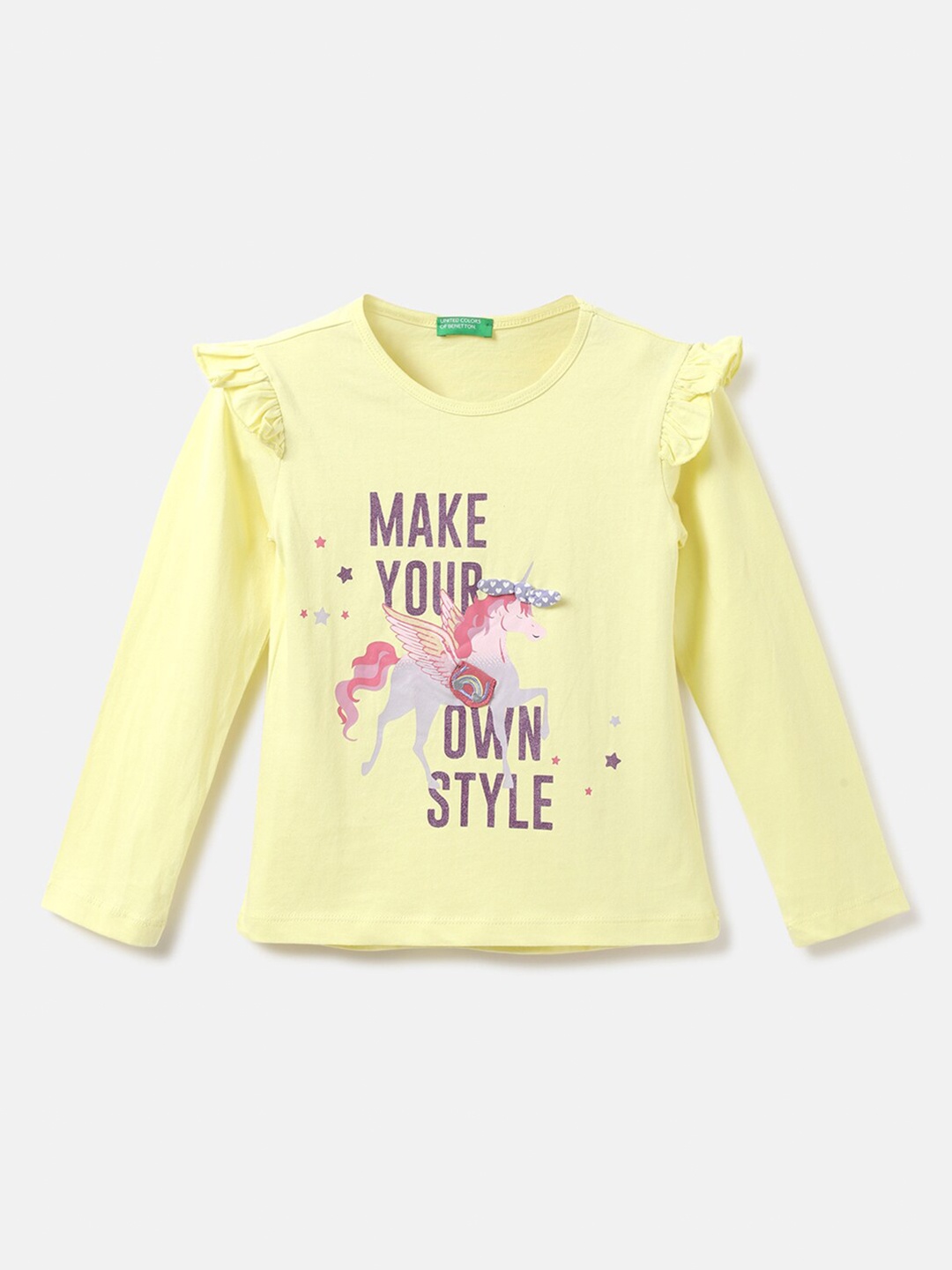 

United Colors of Benetton Girls Typography Printed Layered Sleeves Cotton T-shirt, Na