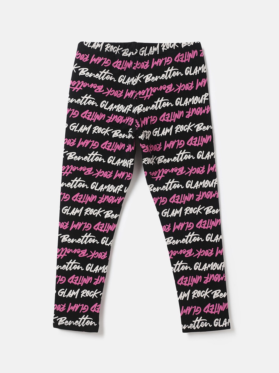 

United Colors of Benetton Girls Black & Pink Printed Ankle-Length Cotton Leggings