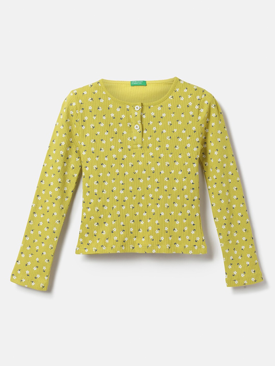 

United Colors of Benetton Girls Green Floral Printed Cotton T-shirt