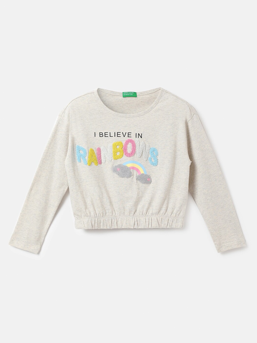 

United Colors of Benetton Girls Grey Typography Printed Cotton T-shirt