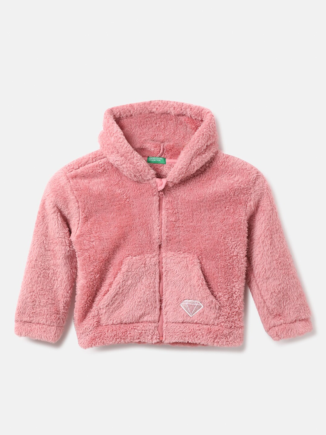 

United Colors of Benetton Girls Peach-Coloured Hooded Sweatshirt