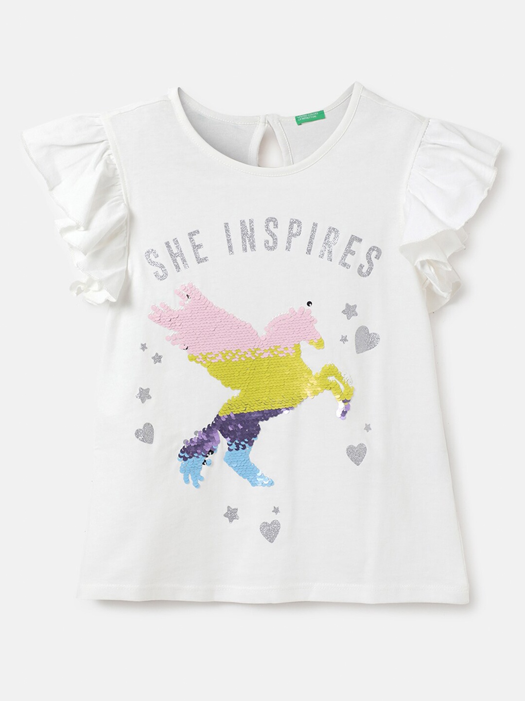 

United Colors of Benetton Girls White Graphic Printed Cotton T-shirt