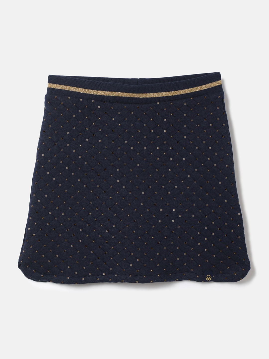 

United Colors of Benetton Girls Navy Blue Self-Design Quilted Pure Cotton Mini Skirts