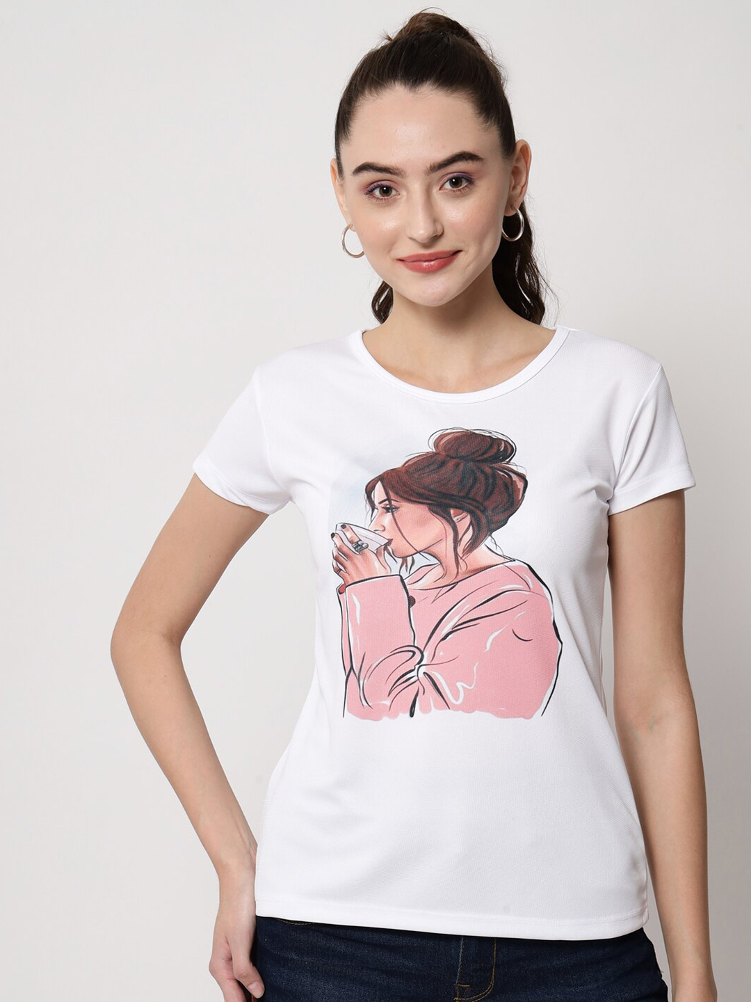 

Kushi Flyer Women White Graphic Printed T-shirt
