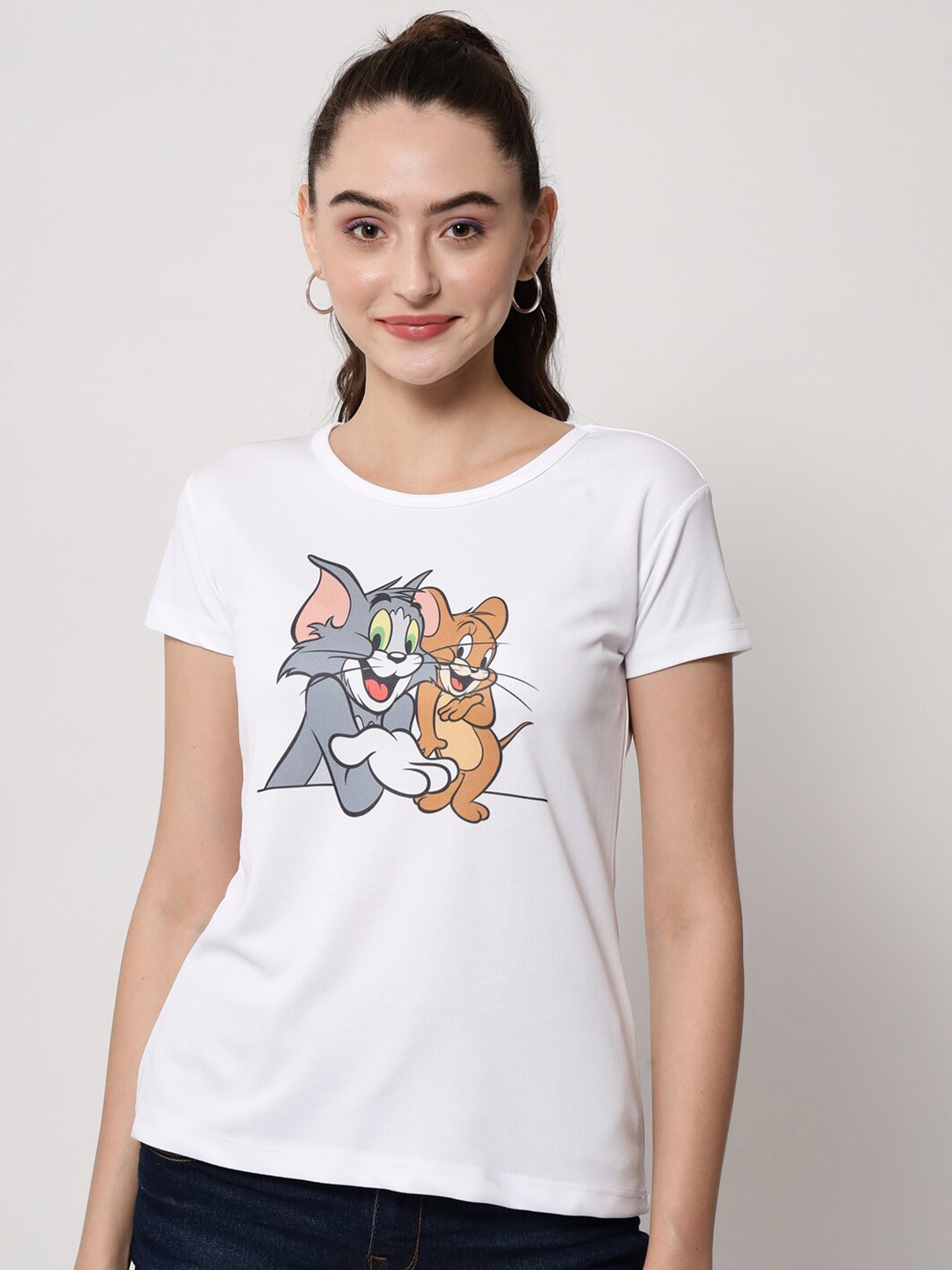 

Kushi Flyer Women White Tom & Jerry Printed T-shirt