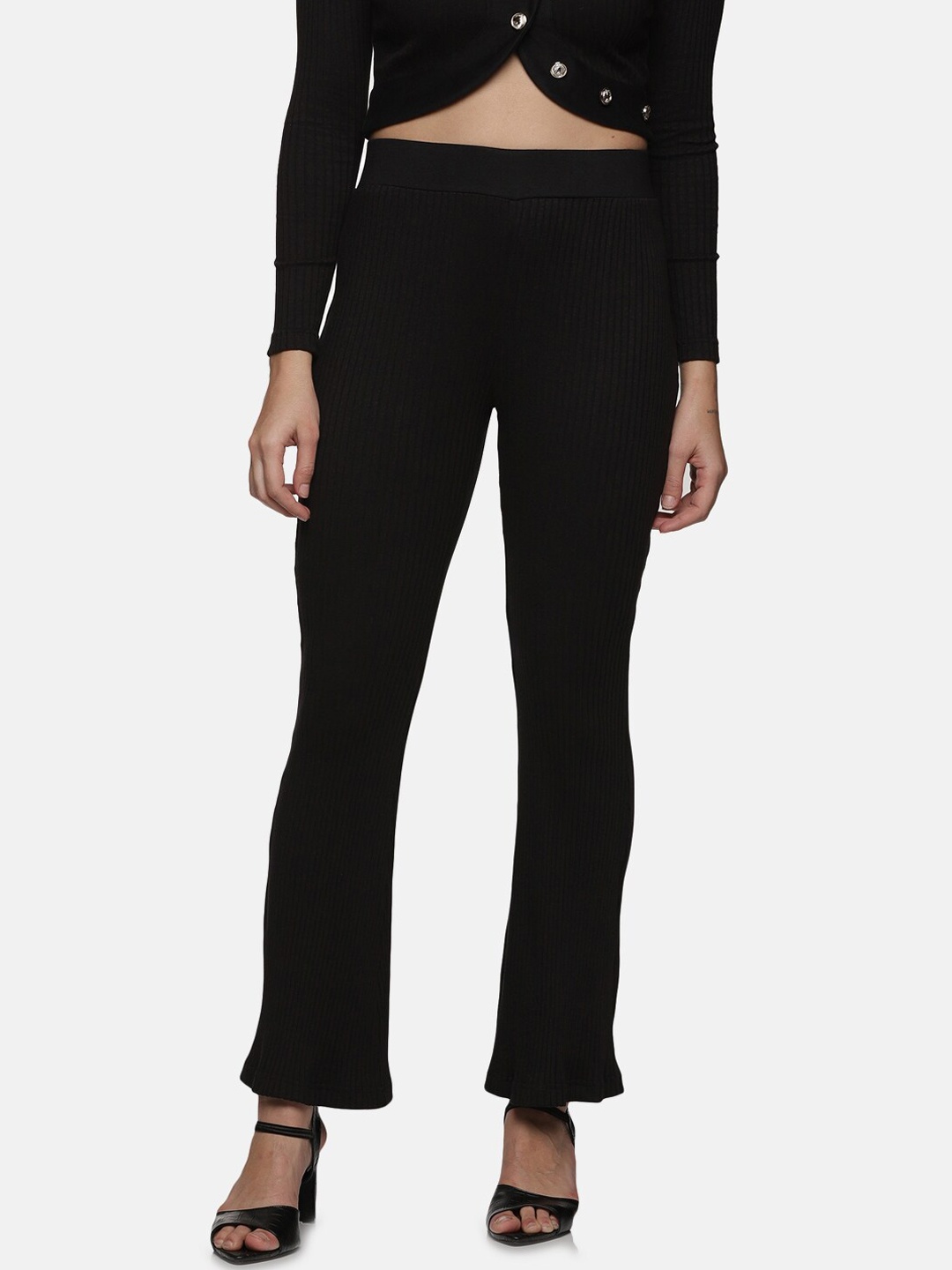 

ISU Women Black Buddy Hug Skinny Fit High-Rise Trousers