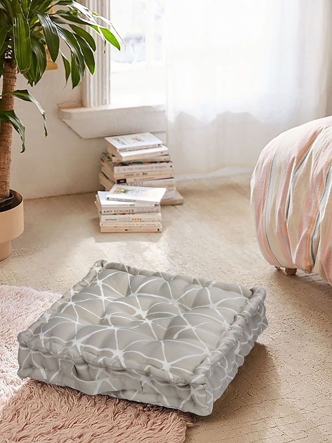 

S9home by Seasons Beige Printed Square Cushions, Grey