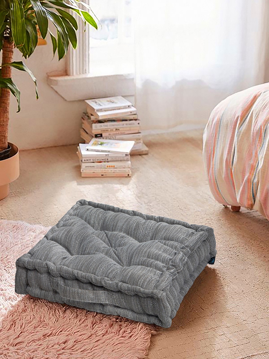 

S9home by Seasons Grey Textured Square Floor Cushion