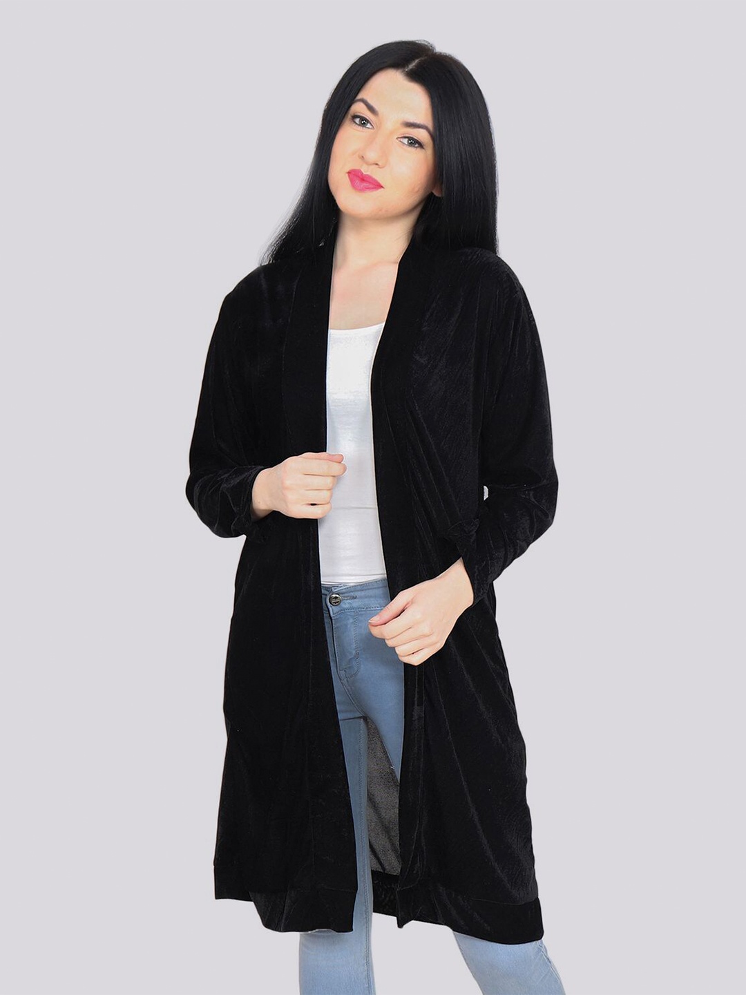 

TEEMOODS Women Black Longline Shrug