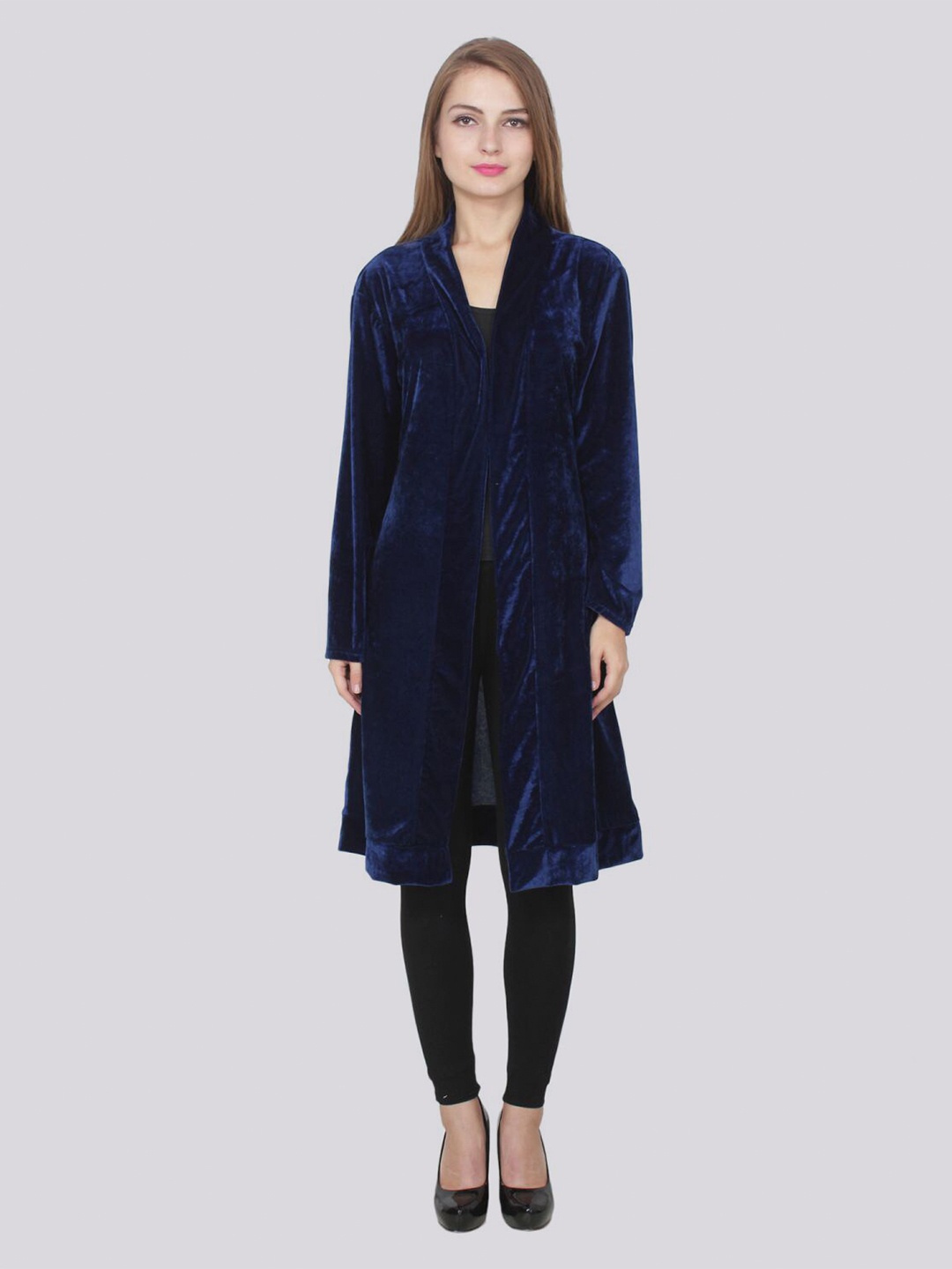 

TEEMOODS Women Navy Blue Longline Shrug