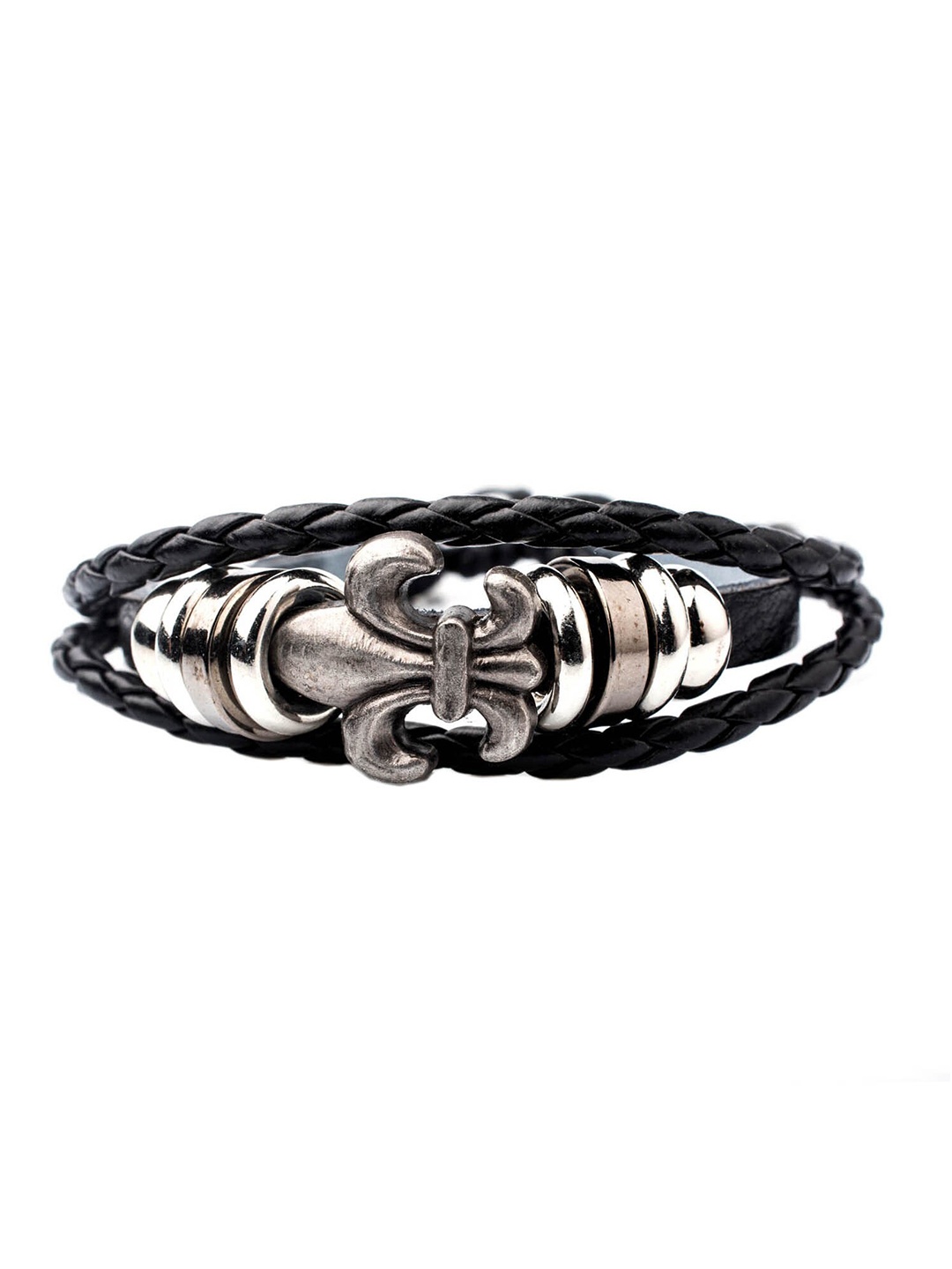 

The Tie Hub Men Black & Silver-Toned Wraparound Bracelet