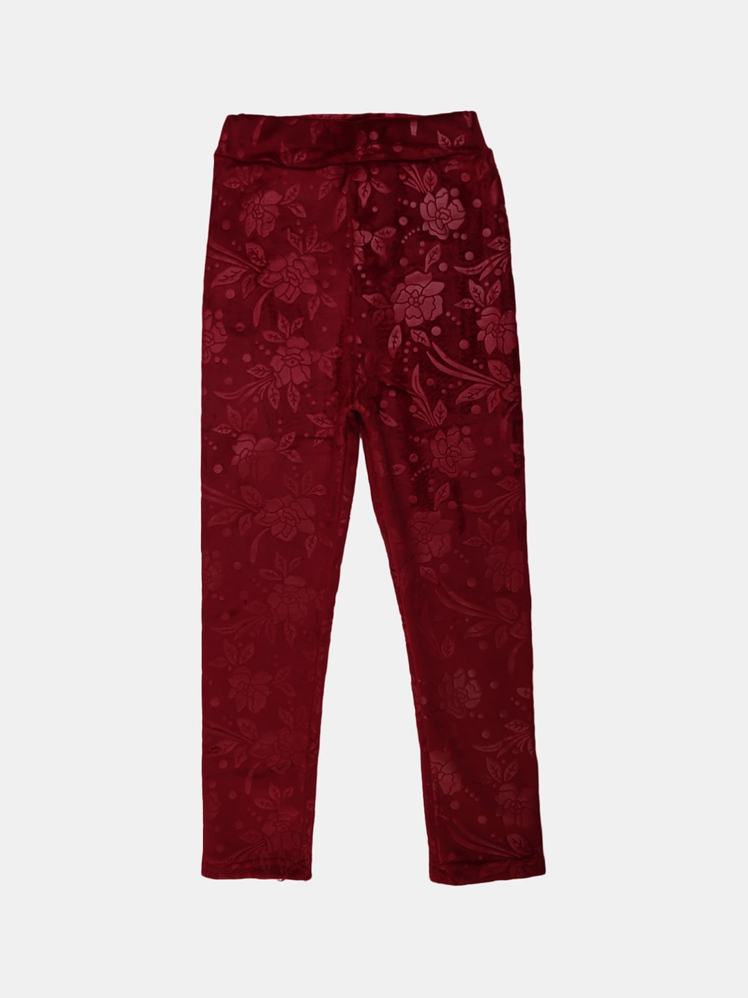 

V-Mart Girls Maroon Solid Velvet Ankle-length Leggings