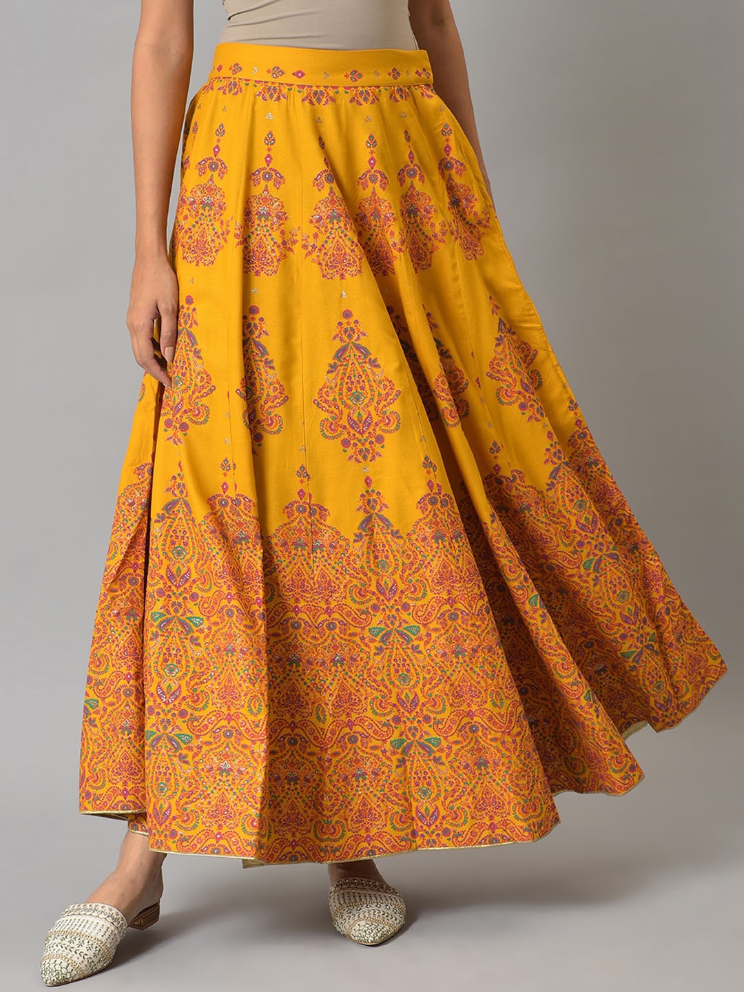 

W Women Mustard-Yellow Printed Maxi Skirts