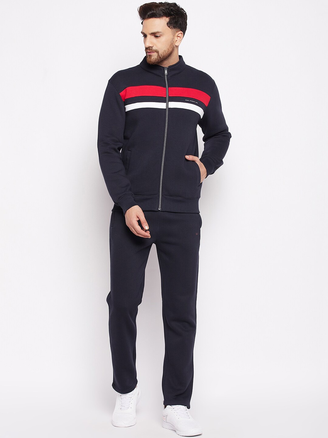 

Okane Men Navy Blue Solid Cotton Blended Tracksuits