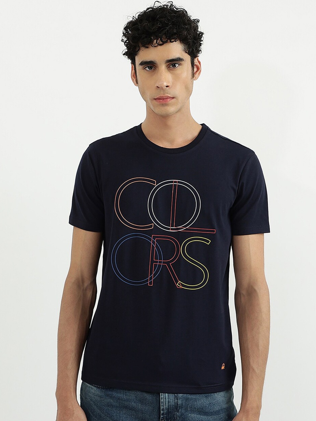 

United Colors of Benetton Men Black Typography Printed Cotton T-shirt