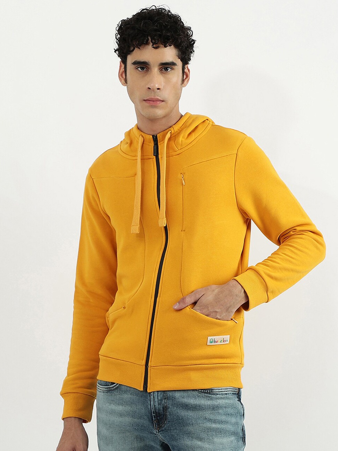 

United Colors of Benetton Men Yellow Hooded Cotton Sweatshirt