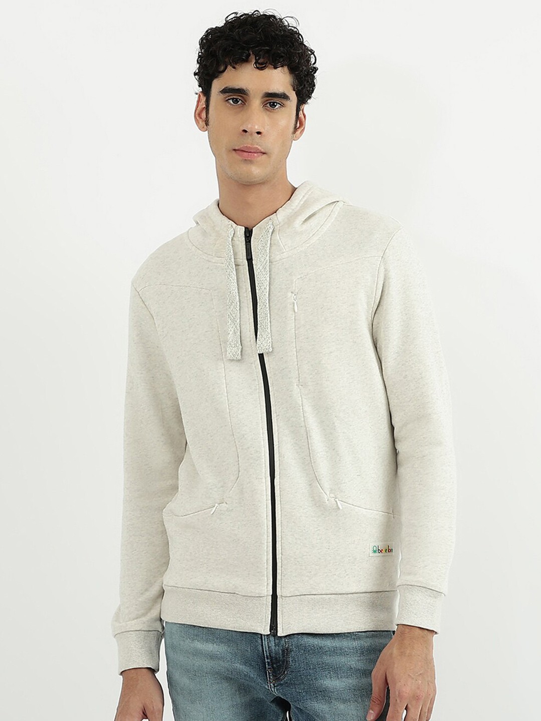 

United Colors of Benetton Men Grey Hooded Cotton Sweatshirt