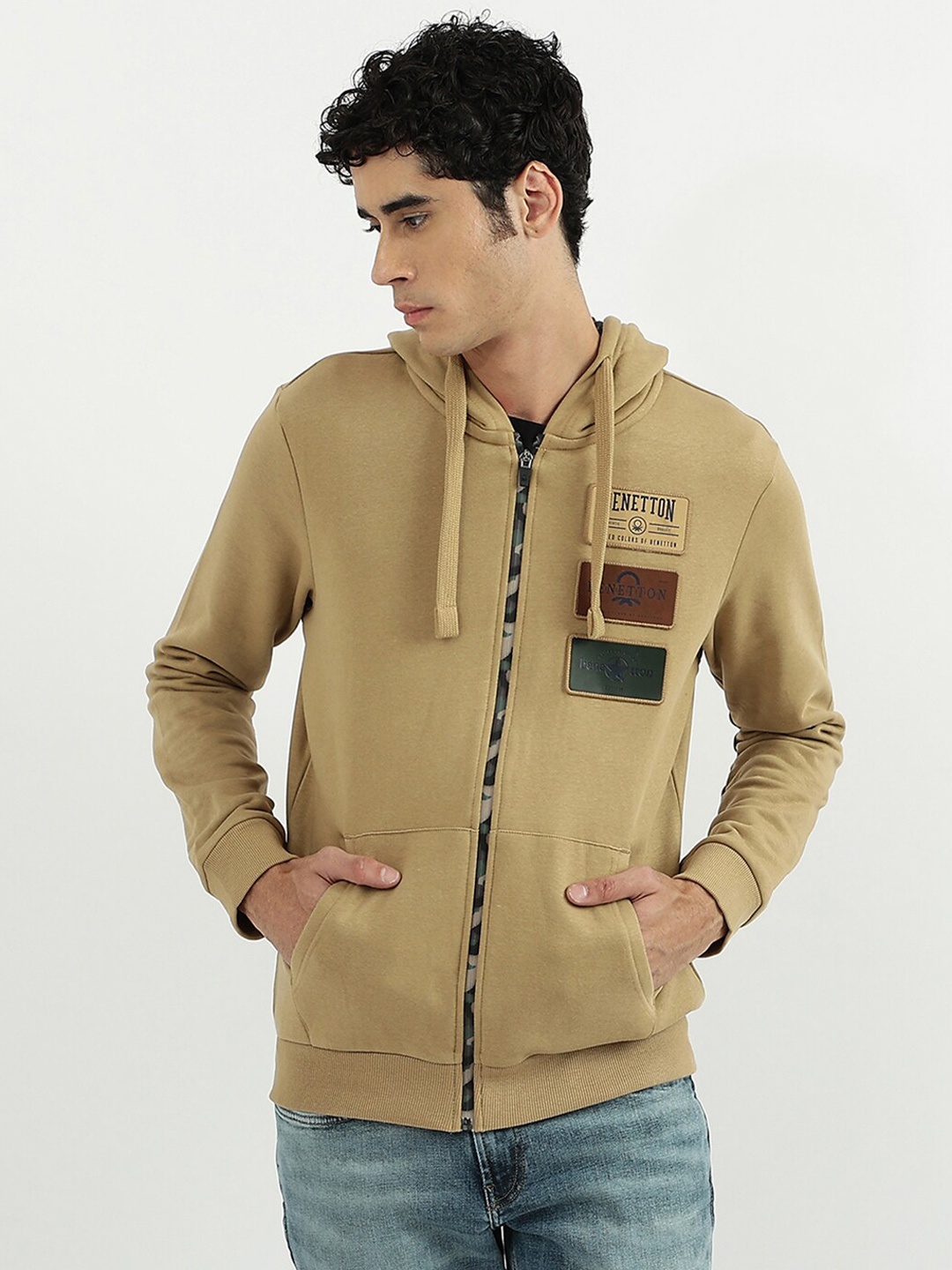 

United Colors of Benetton Men Beige Hooded Sweatshirt