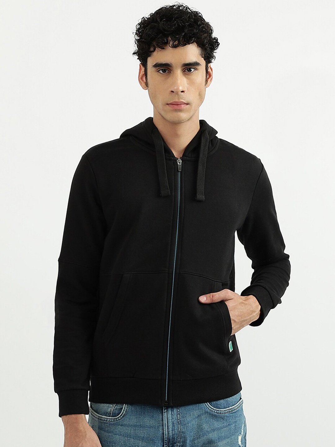 

United Colors of Benetton Men Black Hooded Sweatshirt