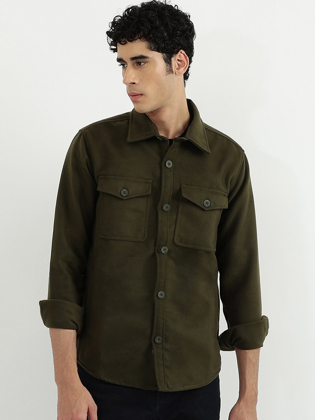 

United Colors of Benetton Men Green Slim Fit Cotton Casual Shirt