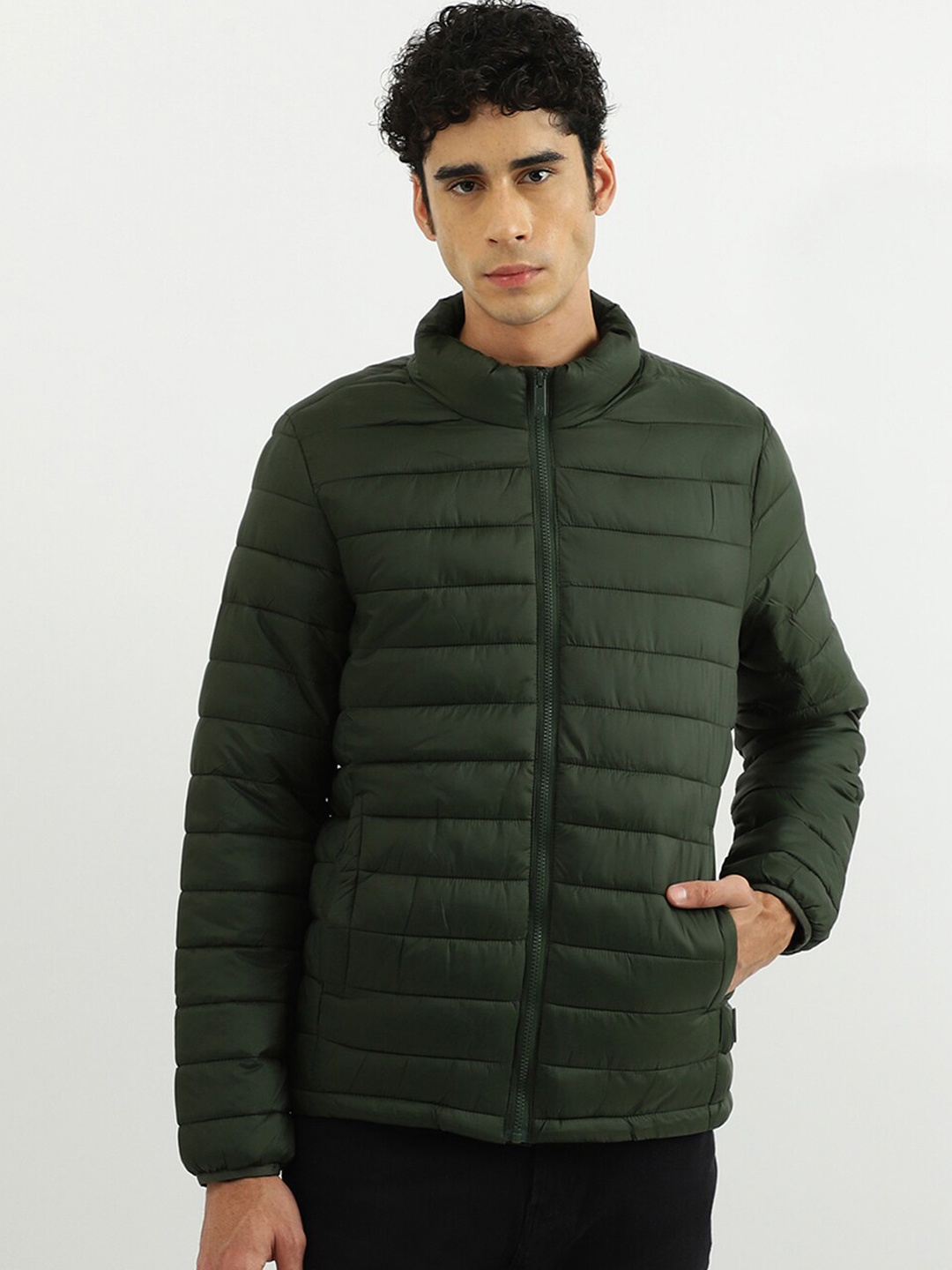 

United Colors of Benetton Men Green Stand Collar Puffer Jacket