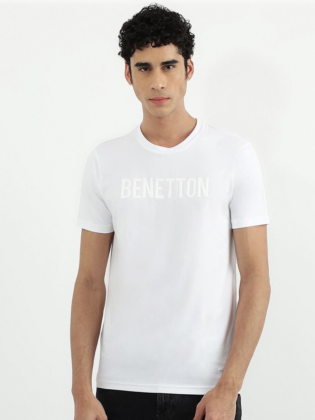 

United Colors of Benetton Men White Typography Cotton T-shirt