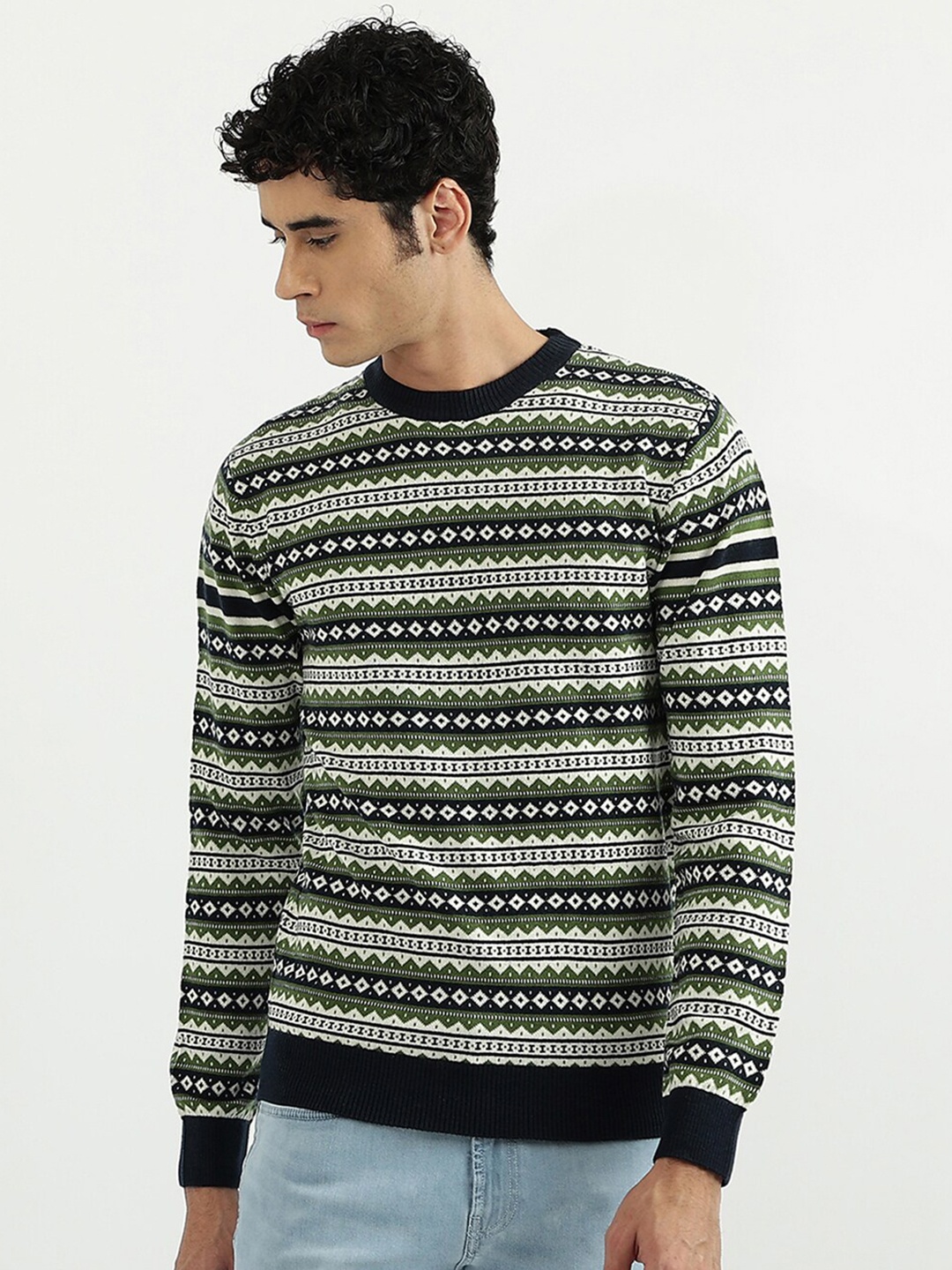 

United Colors of Benetton Men Black & White Printed Pullover