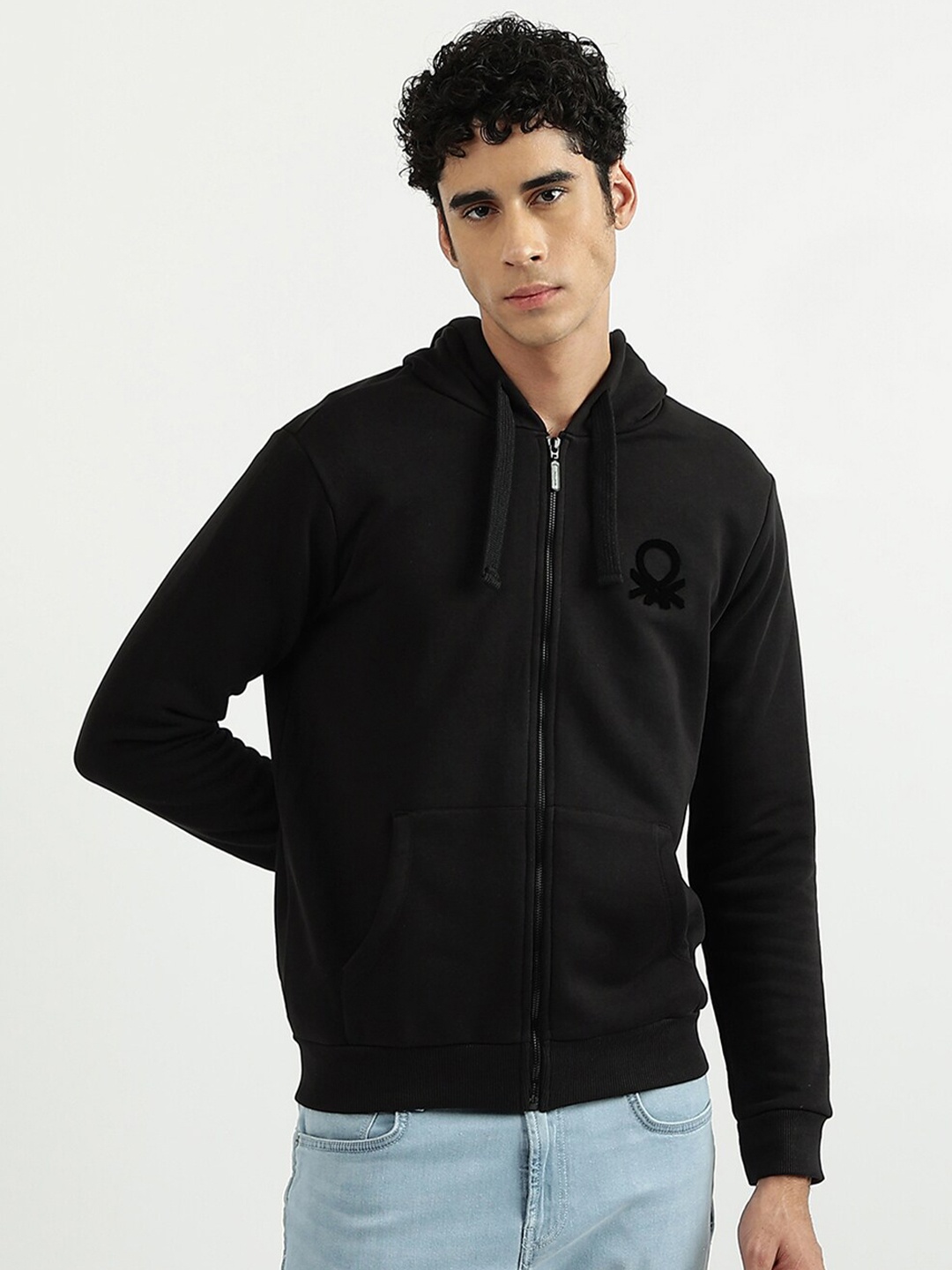 

United Colors of Benetton Men Black Hooded Neck Sweatshirt