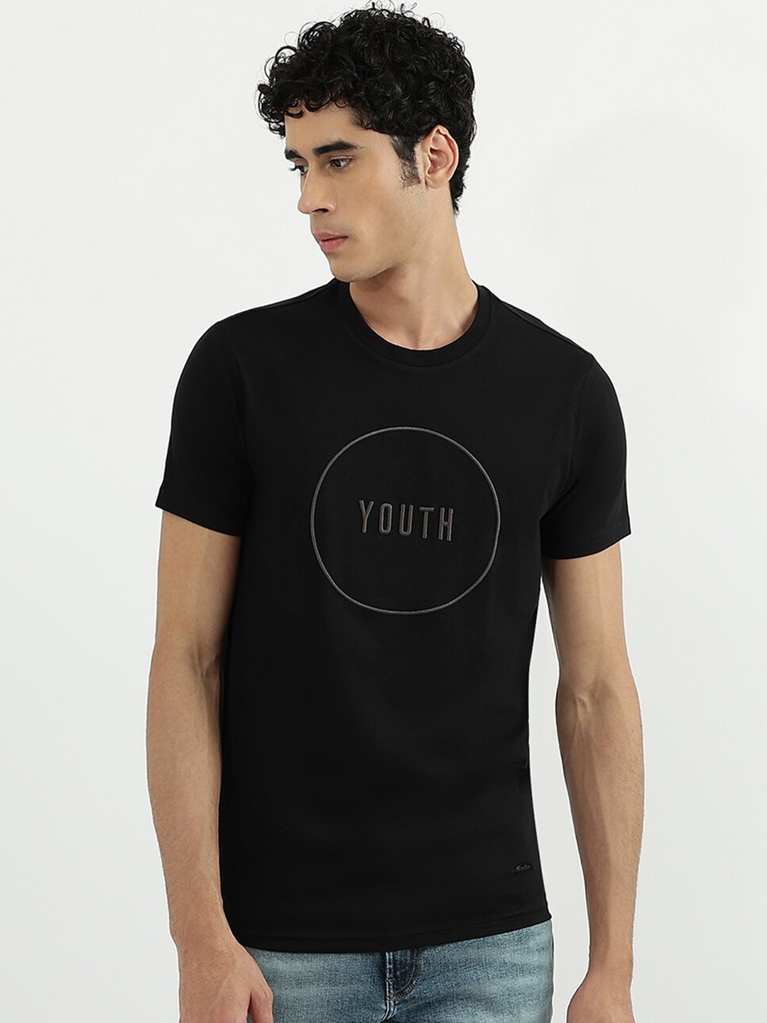 

United Colors of Benetton Men Black Typography Cotton T-shirt