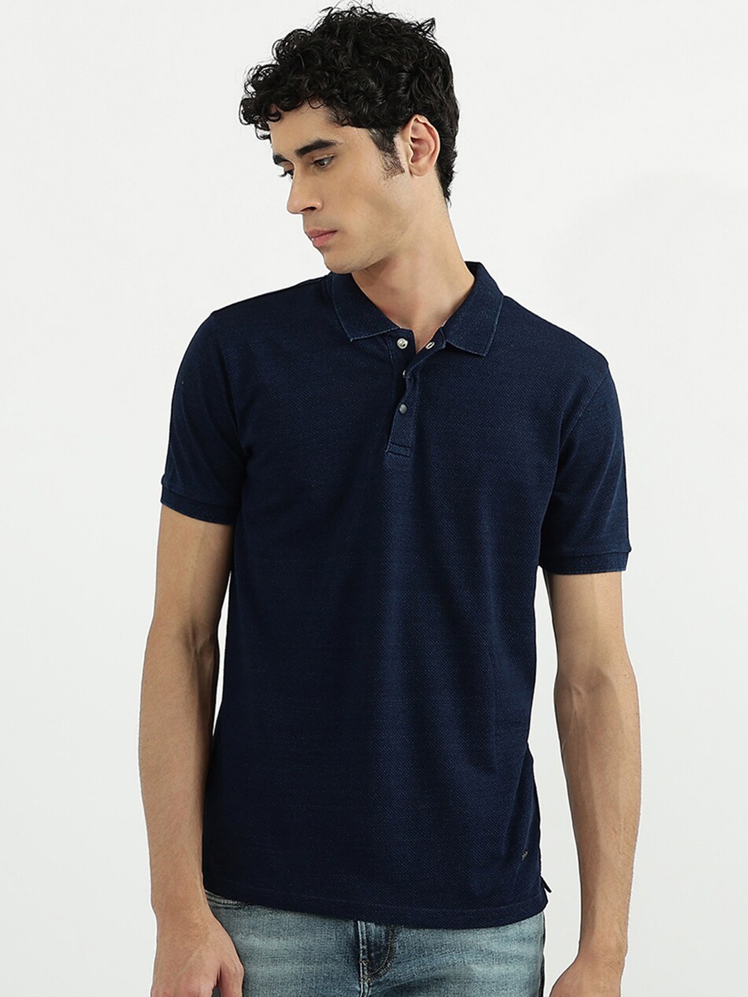 

United Colors of Benetton Men Blue Polo Collar Cotton T-shirt