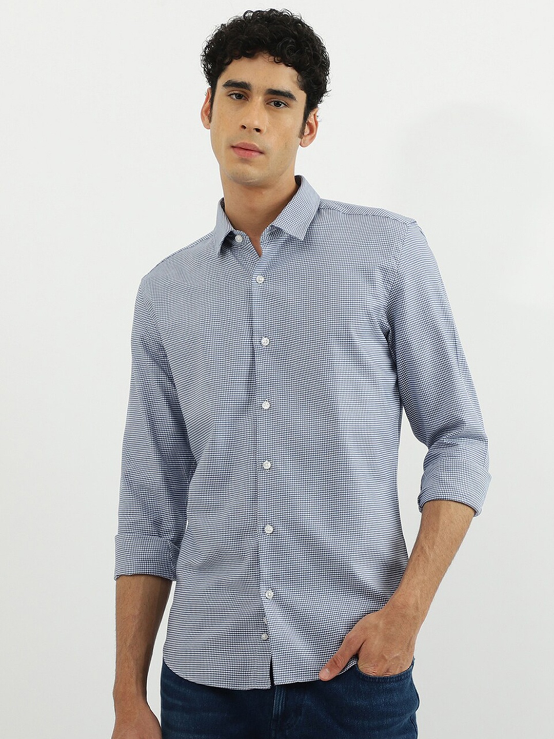 

United Colors of Benetton Men Blue Slim Fit Printed Casual Shirt