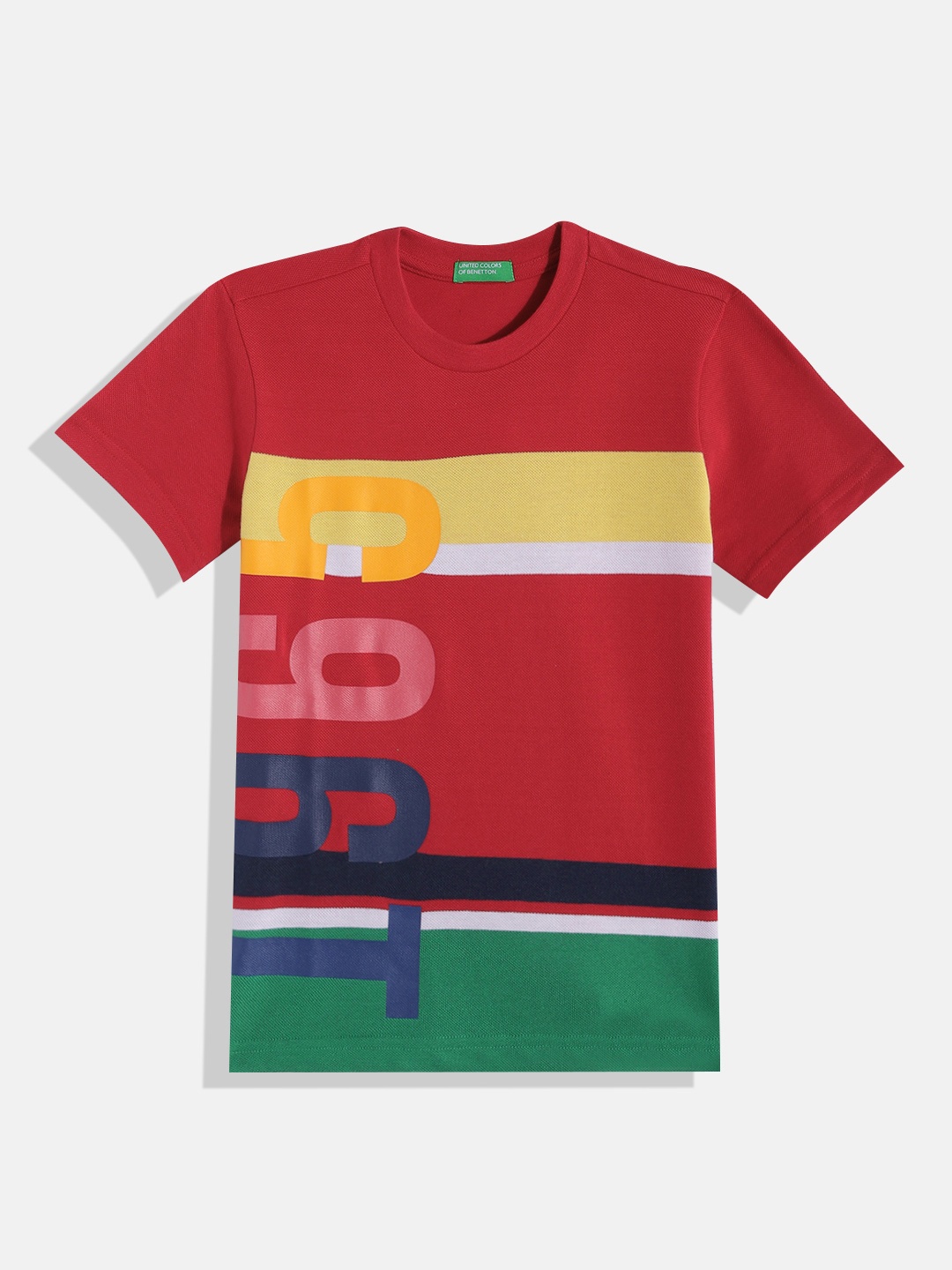 

United Colors of Benetton Boys Pure Cotton Striped T-shirt, Red