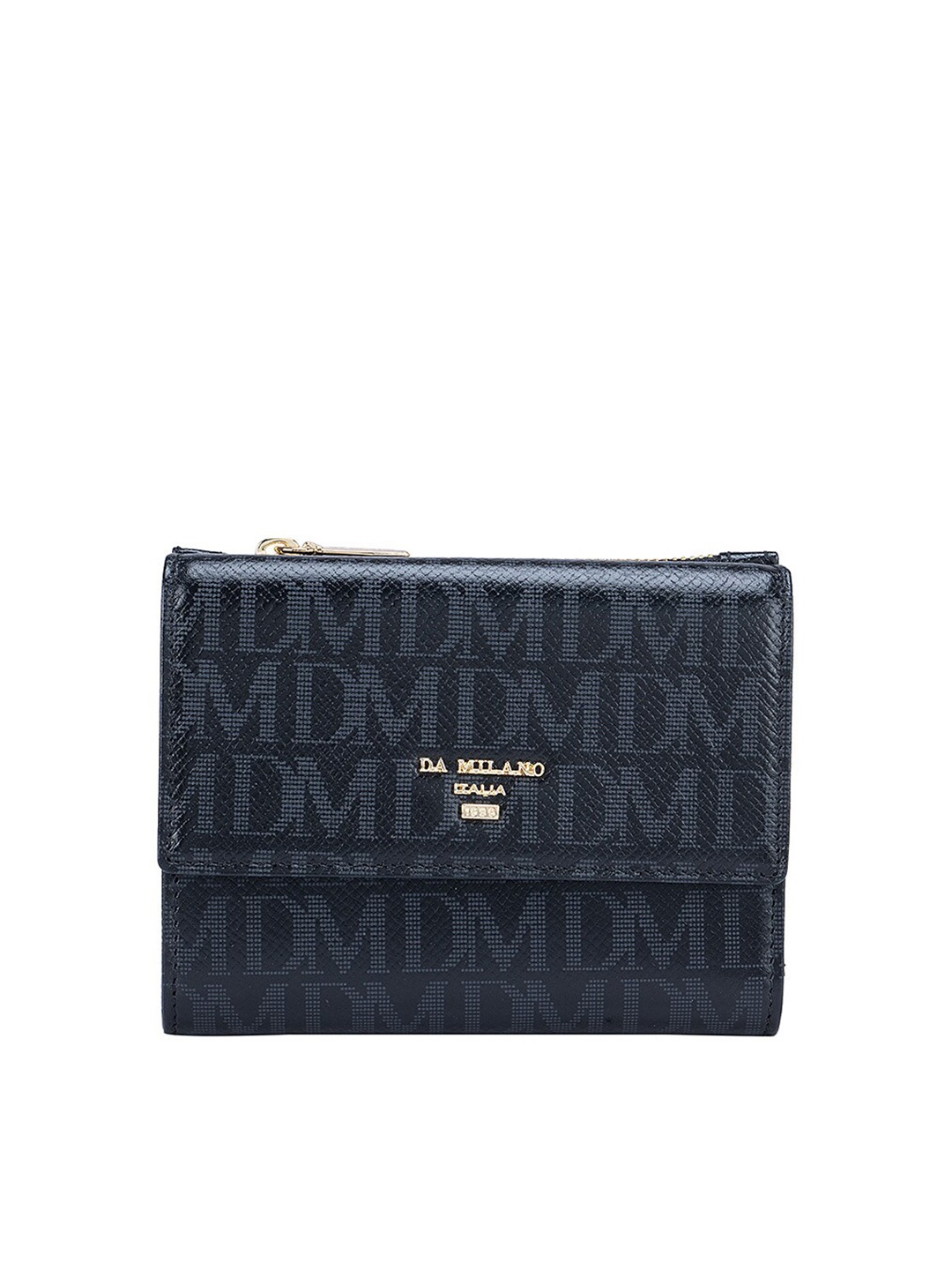 

Da Milano Women Black Typography Printed Leather Three Fold Wallet