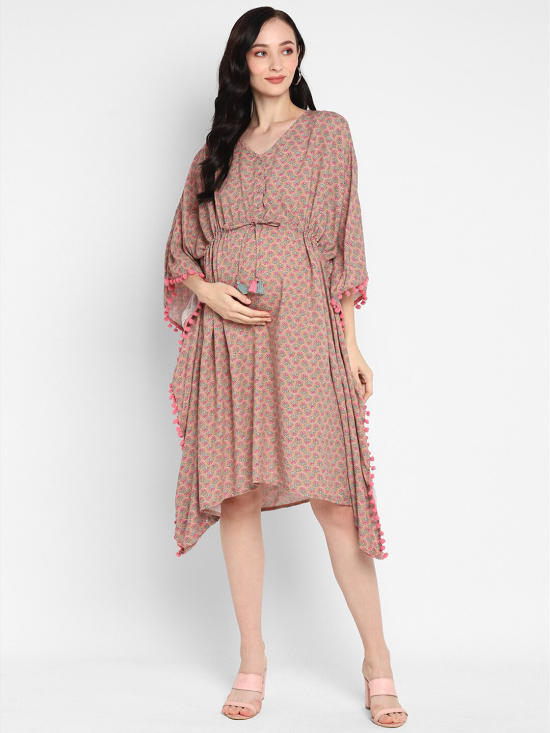

Momsoon Maternity Brown Floral Maternity Kaftan Midi Dress
