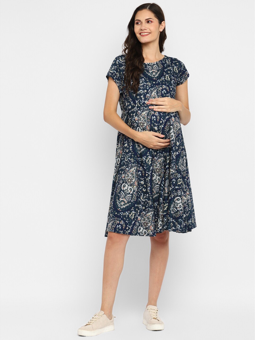 

Momsoon Maternity Navy Blue Ethnic Motifs Maternity A-Line Dress