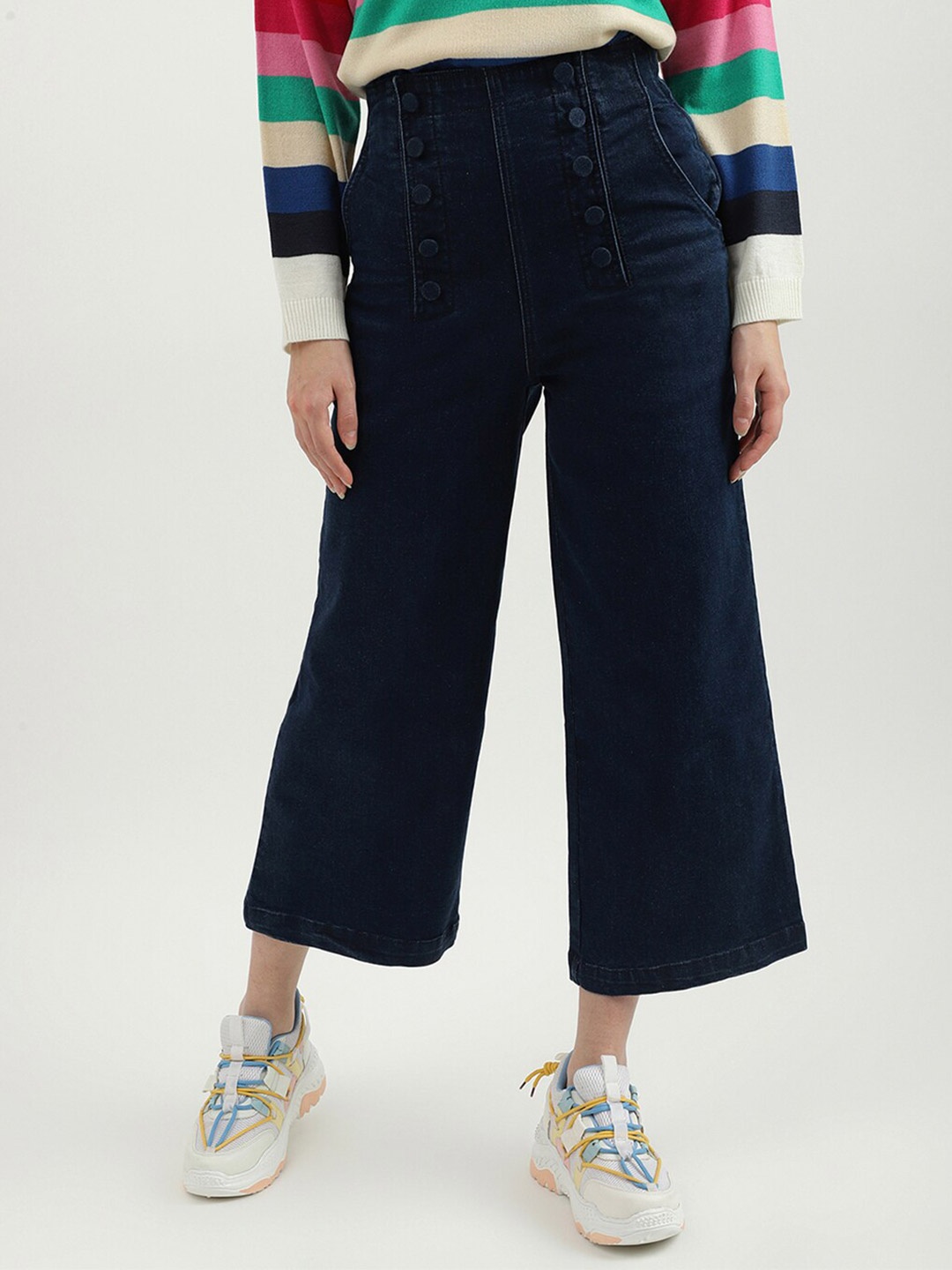 

United Colors of Benetton Women Navy Blue Cotton Palazzos