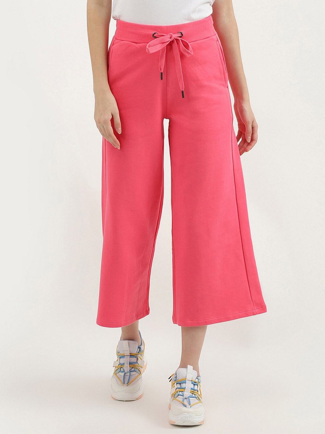 

United Colors of Benetton Women Pink Cotton Flared Knitted Palazzos